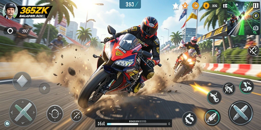 Tampilan gameplay seru dalam balapan motor di 365ZK.