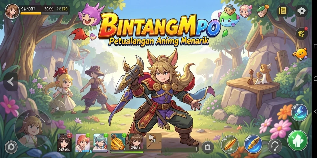 Screenshot gameplay BINTANGMPO menampilkan pertarungan karakter anime yang seru.
