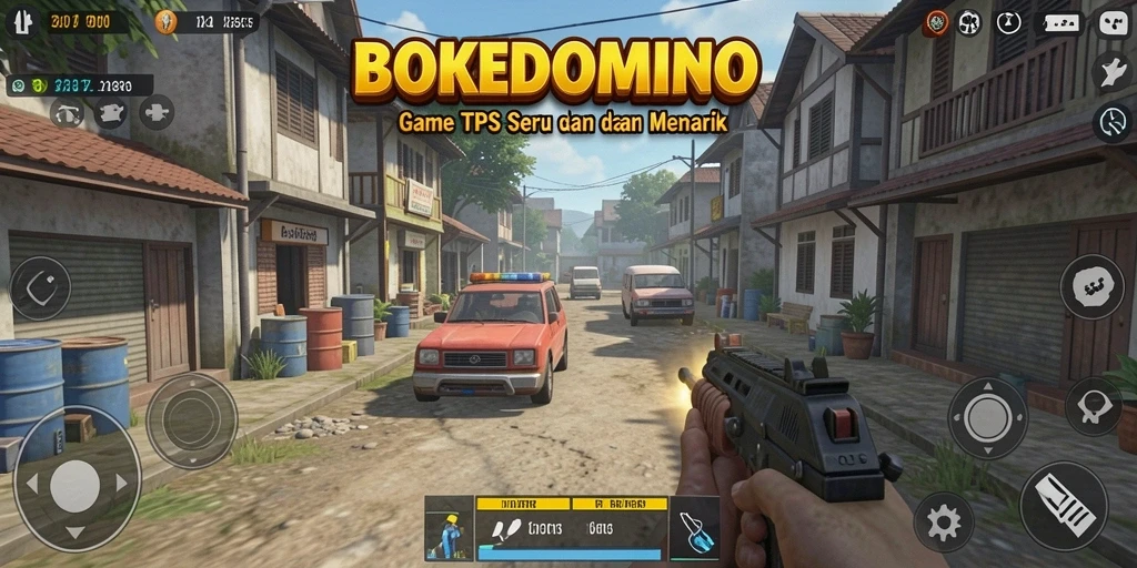 Screenshot BOKEDOMINO yang menampilkan gameplay TPS yang seru.