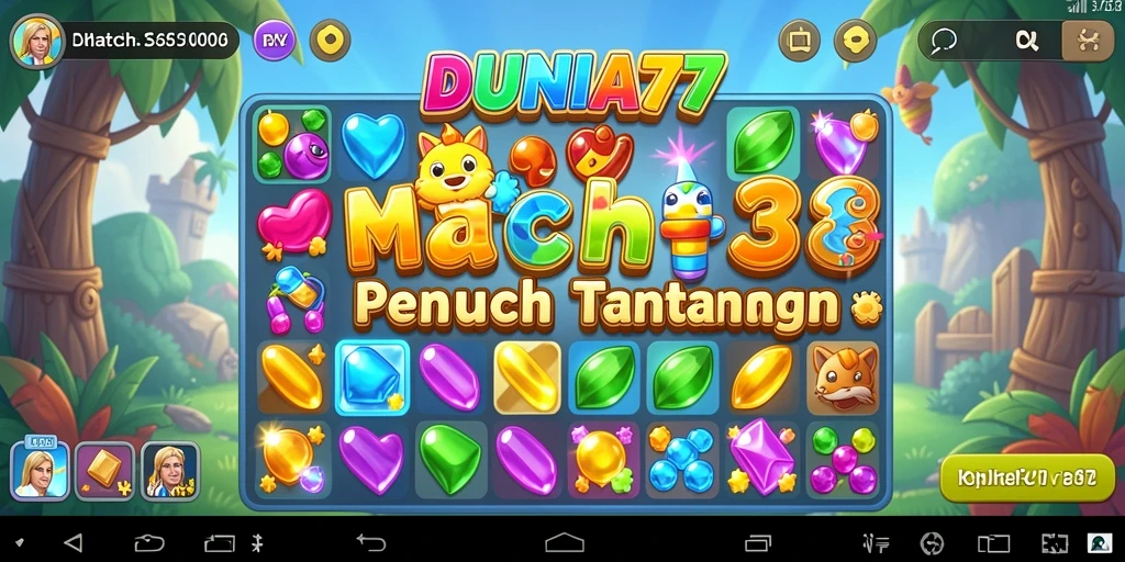 Screenshot DUNIA77 menampilkan gameplay Match-3 yang seru.