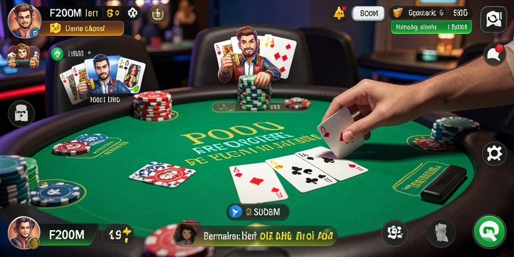 Tampilan gameplay seru F200M dengan pemain Poker yang kompetitif.