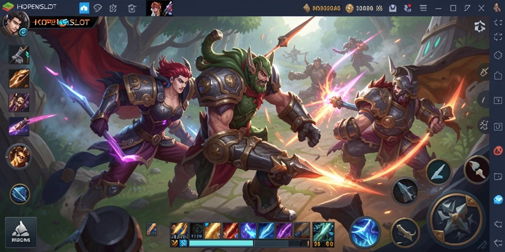 Screenshot HOPENGSLOT menampilkan aksi pertempuran epik di arena.