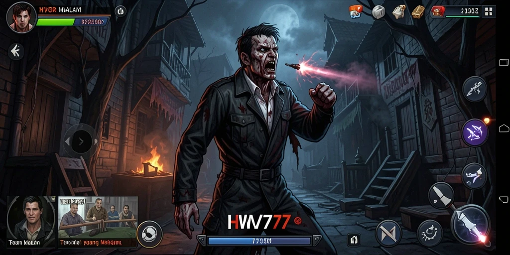 Screenshot HW777 menampilkan gameplay yang menyeramkan di lokasi berhantu.