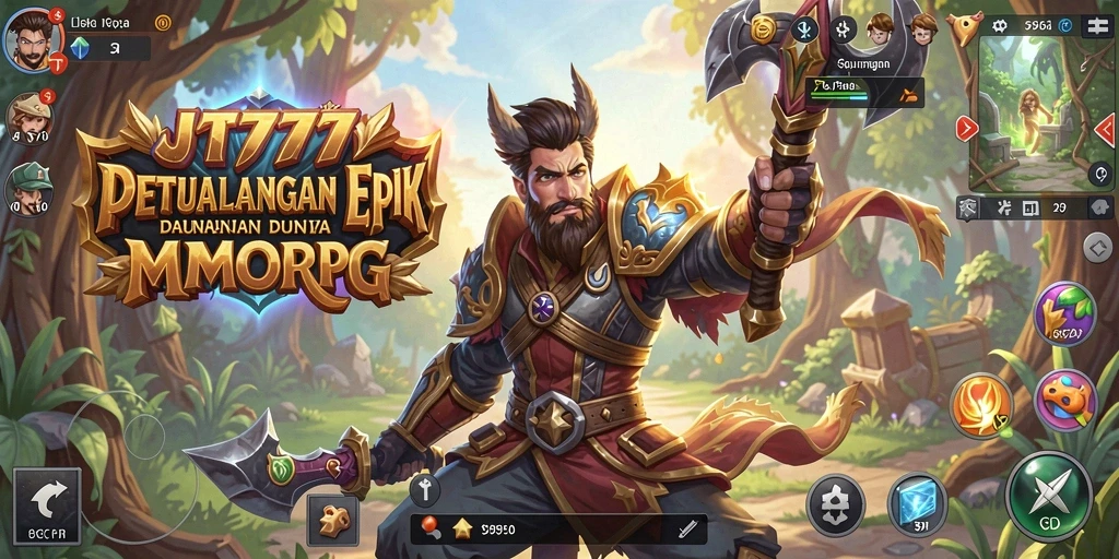 Tangkapan layar gameplay <strong>JT777</strong> menunjukkan pertempuran epik dan eksplorasi dunia yang luas.