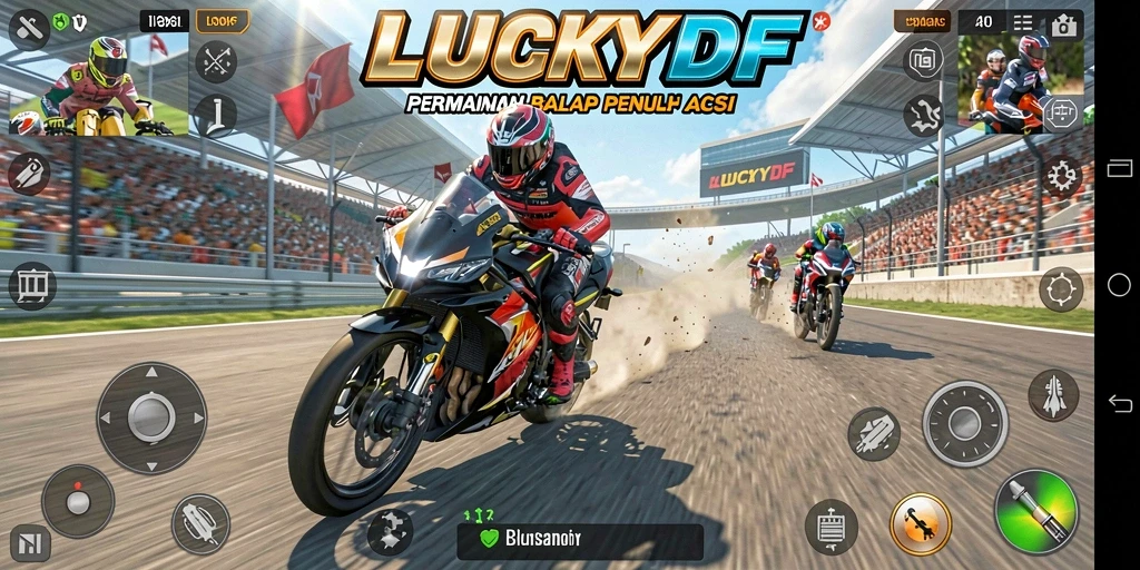 Screenshot gameplay LUCKYDF menunjukkan aksi balap yang menegangkan.