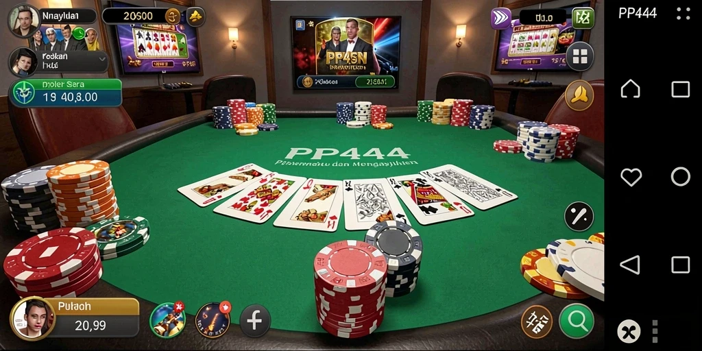 Screenshot gameplay PP444 menampilkan suasana seru permainan Poker.