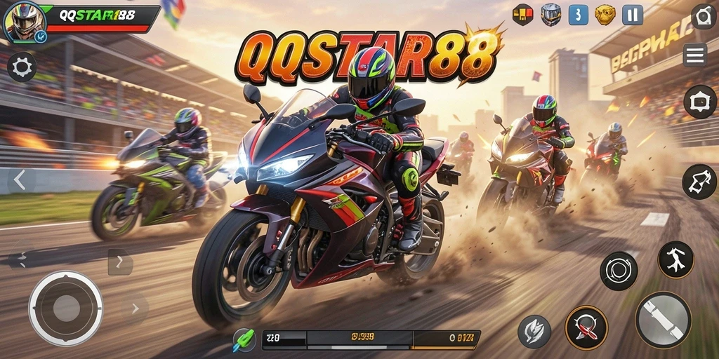 Gameplay seru di QQSTAR88 dengan balapan motor yang mendebarkan.