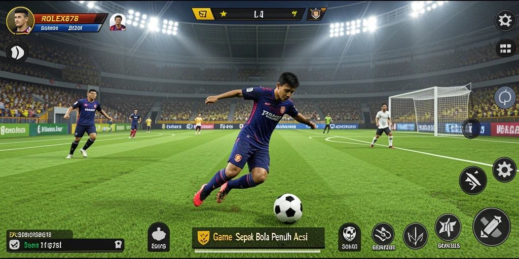 Screenshot gameplay yang menarik dalam pertandingan sepak bola.
