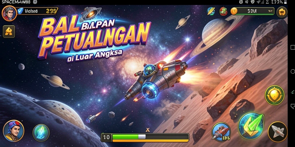Screenshot utama SPACEMAN88 menunjukkan aksi balapan luar angkasa yang mendebarkan.
