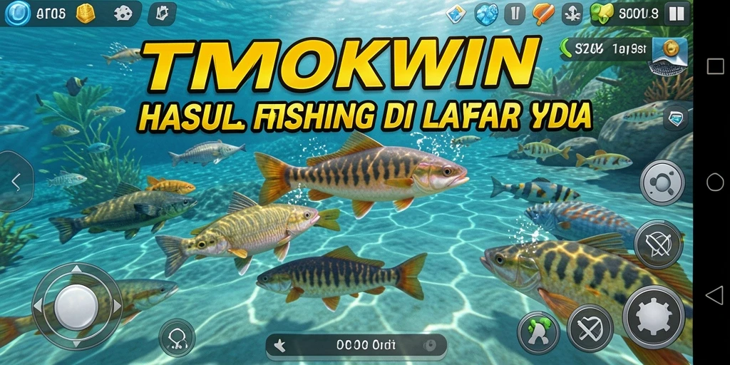 Tampilan gameplay TMOKWIN yang menakjubkan saat memancing ikan.